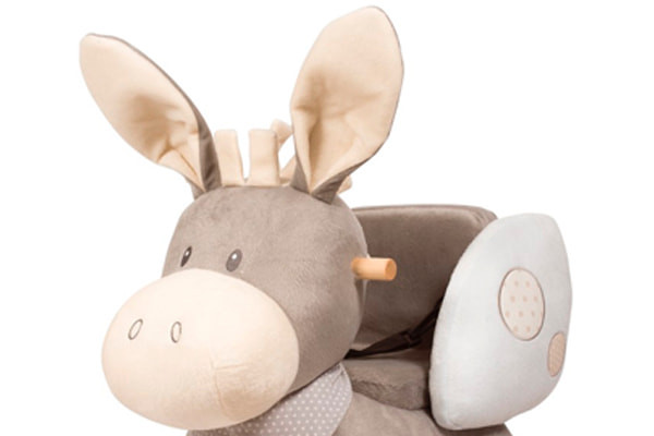 Pluche hoofd met houten handvaten.